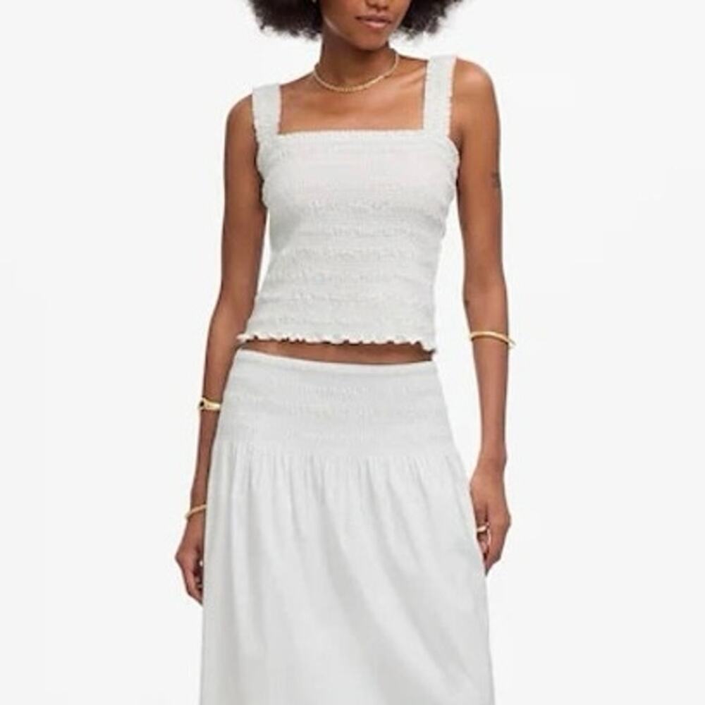 Madewell 100% Cotton Poplin Smocked Cropped Slim Fit Tank White Size XXS